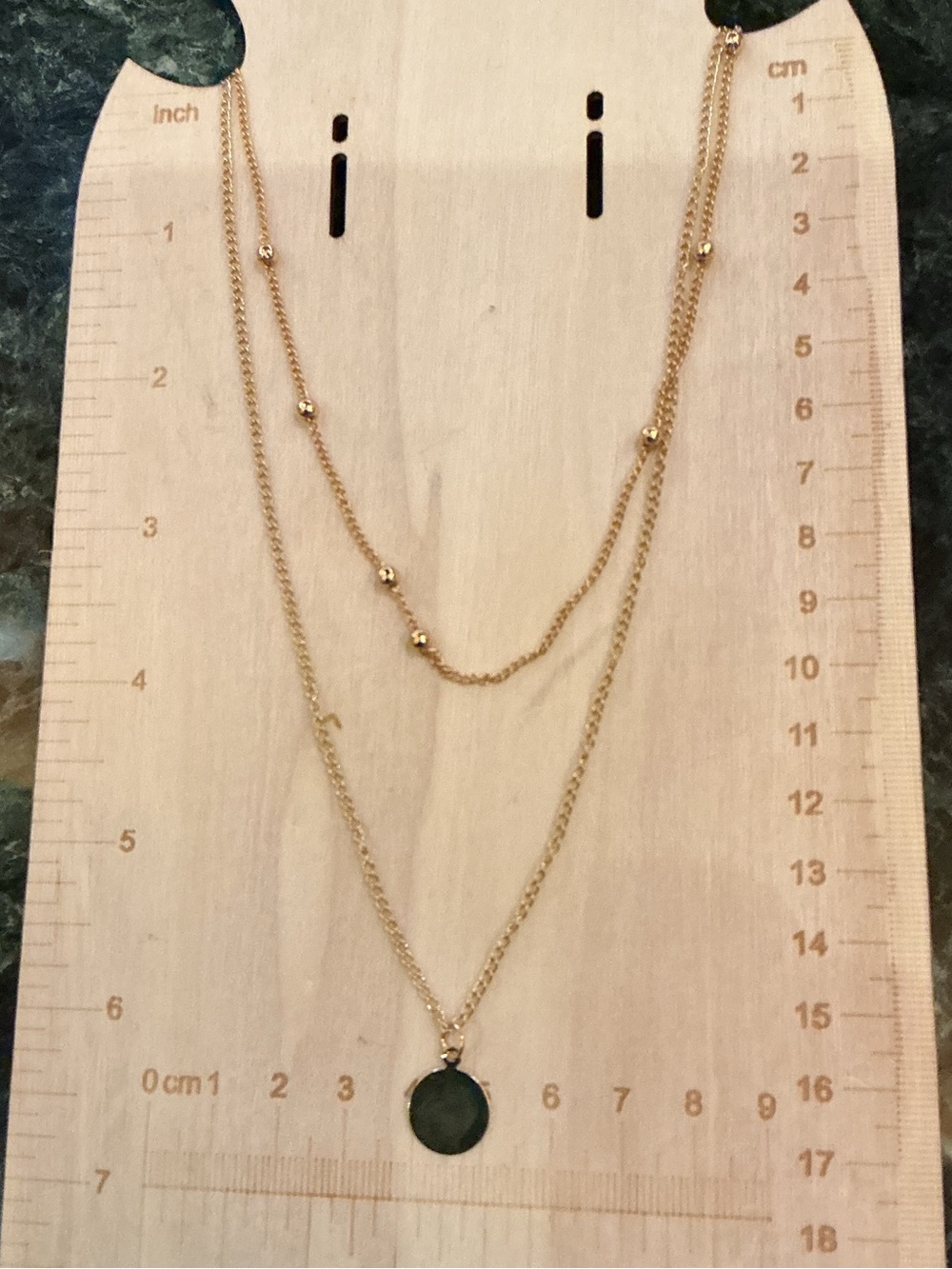 ⭐ Layered Gold Tone Disc Pendant Necklace Minimalist Beaded Chain - Picture 2 of 4